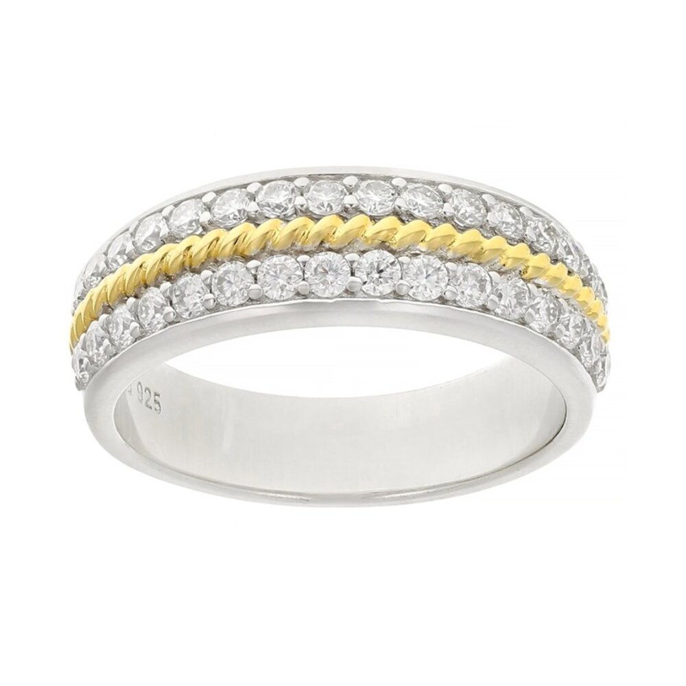 JTV - Moissanite Platineve And 14K Yellow Gold Over Platineve Band Ring - Size 7